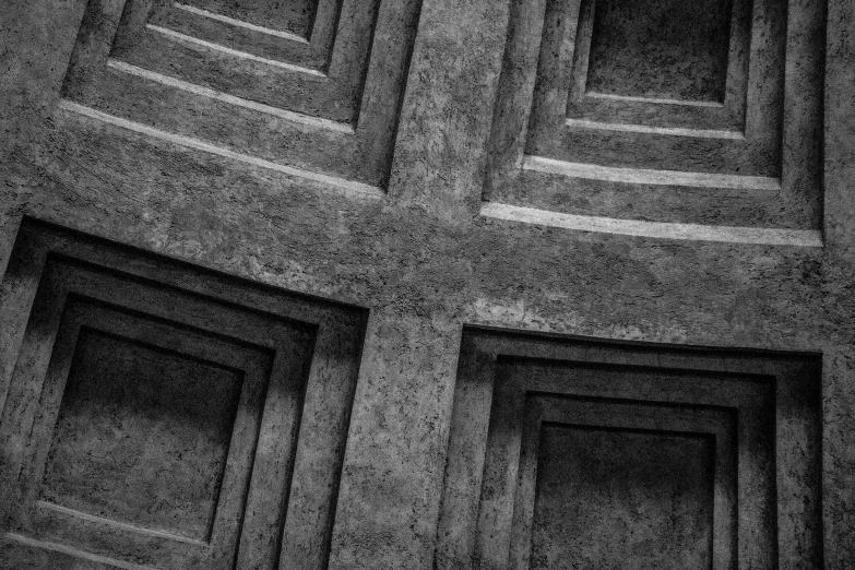 a black and white photo of the inside of a building, by Kristian Zahrtmann, concrete art, holy cross, centered close-up, square shapes, tomb