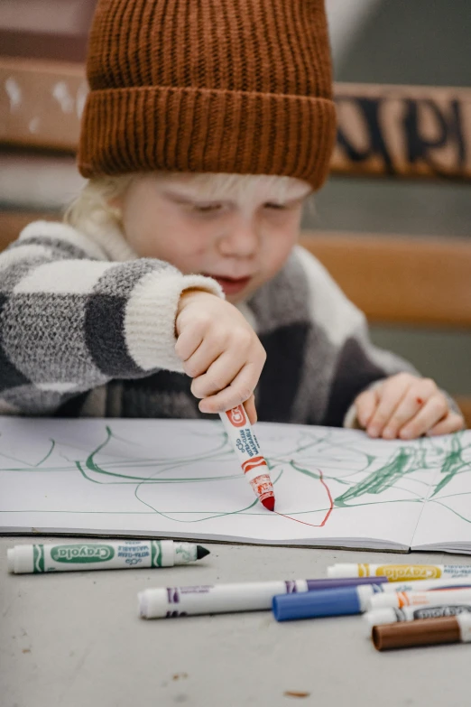 a little boy sitting at a table with crayons, a child's drawing, pexels contest winner, eva elfie, organic detail, colouring page, super high resolution