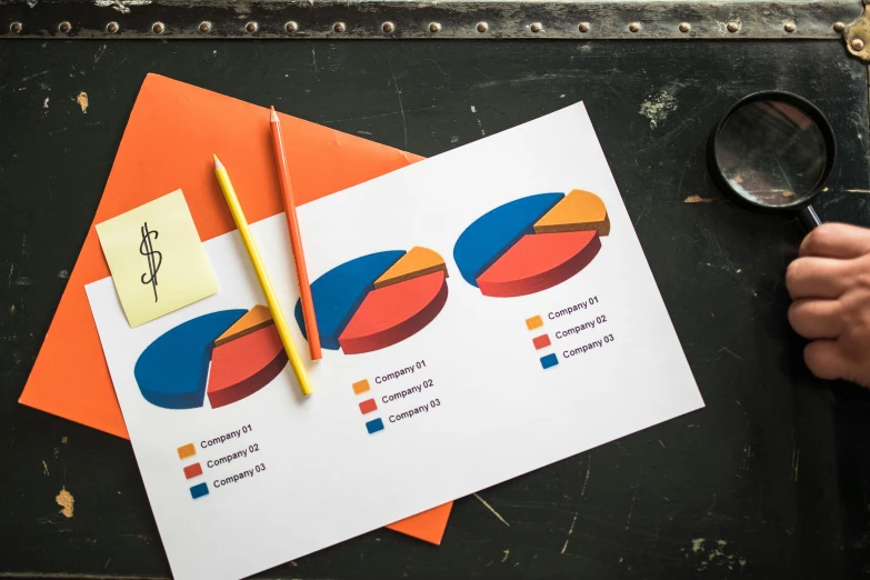 a piece of paper with a pie chart on it, by Julia Pishtar, trending on unsplash, diagrams, lithographics, promo image, 9 9 designs