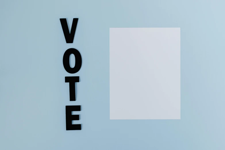 a sign that says vote next to a piece of paper, unsplash contest winner, visual art, white and pale blue toned, clemens ascher, large vertical blank spaces, profile image
