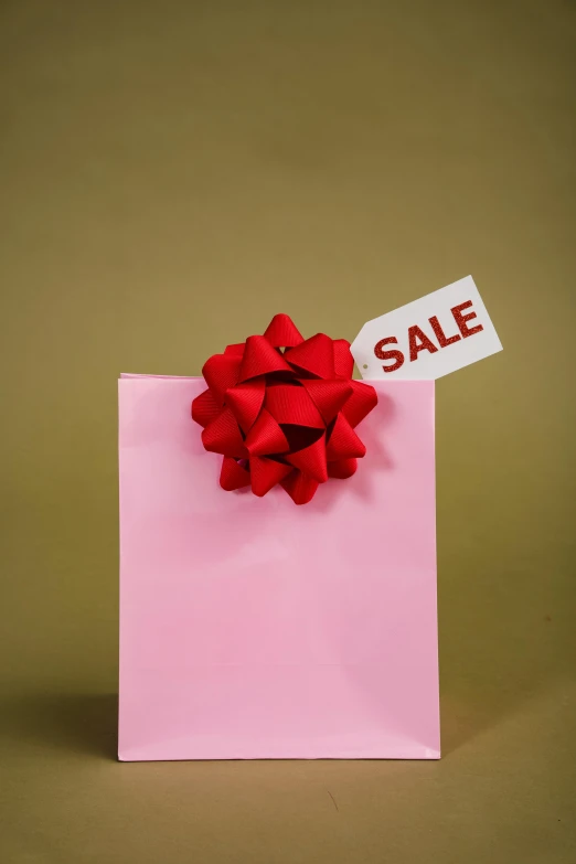 a pink shopping bag with a sale tag on it, by Gavin Hamilton, romanticism, thumbnail, holiday season, uncropped, small