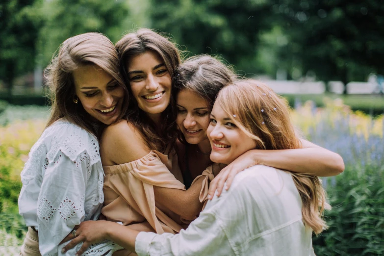 a group of young women standing next to each other, by Emma Andijewska, pexels contest winner, happening, sweet hugs, brunette, 15081959 21121991 01012000 4k, instagram story