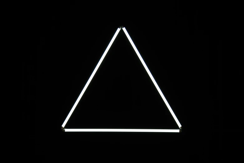 a neon triangle on a black background, by Cerith Wyn Evans, minimalism, [ metal ], peter hurley, very accurate, 3 pm