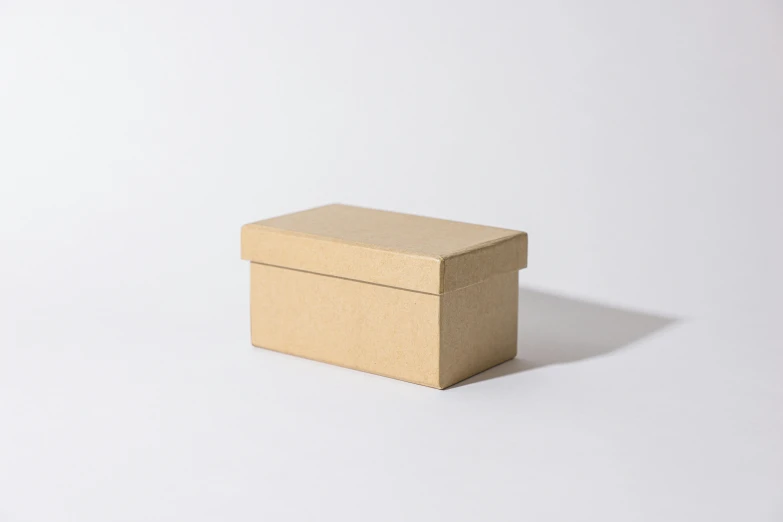 a brown box sitting on top of a white surface, lachlan bailey, plain background, archive photography, sandy beige