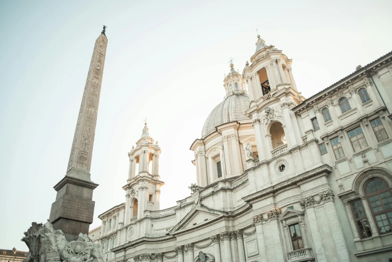 a couple of people that are standing in front of a building, inspired by Gian Lorenzo Bernini, unsplash contest winner, obelisks, early evening, square, neoclassical tower with dome