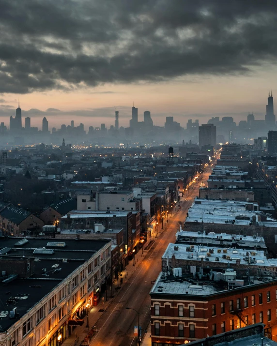 a view of a city from the top of a building, by Andrew Domachowski, unsplash contest winner, lgbtq, jacob riis, midwest town, moody::alejandro jodorowsky