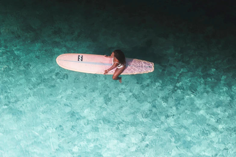 a woman riding a surfboard on top of a body of water, pexels contest winner, lit from above, aquamarine, thumbnail, rectangle