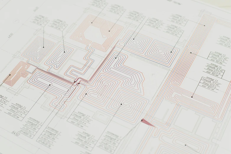 a close up of a diagram on a piece of paper, inspired by Cerith Wyn Evans, behance, generative art, lasers and neon circuits, glowforge template, circuit boards, red wires wrap around