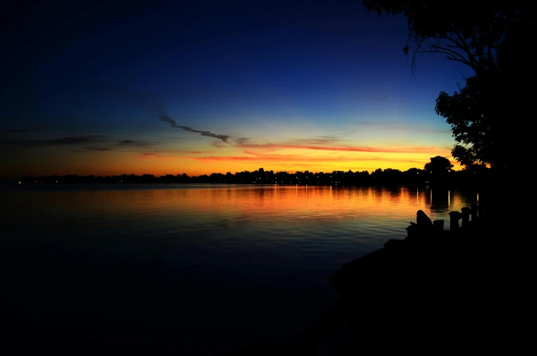 a group of people sitting next to a body of water, by Peter Churcher, pexels contest winner, romanticism, sunset panorama, australian winter night, a photo of a lake on a sunny day, orange and blue sky