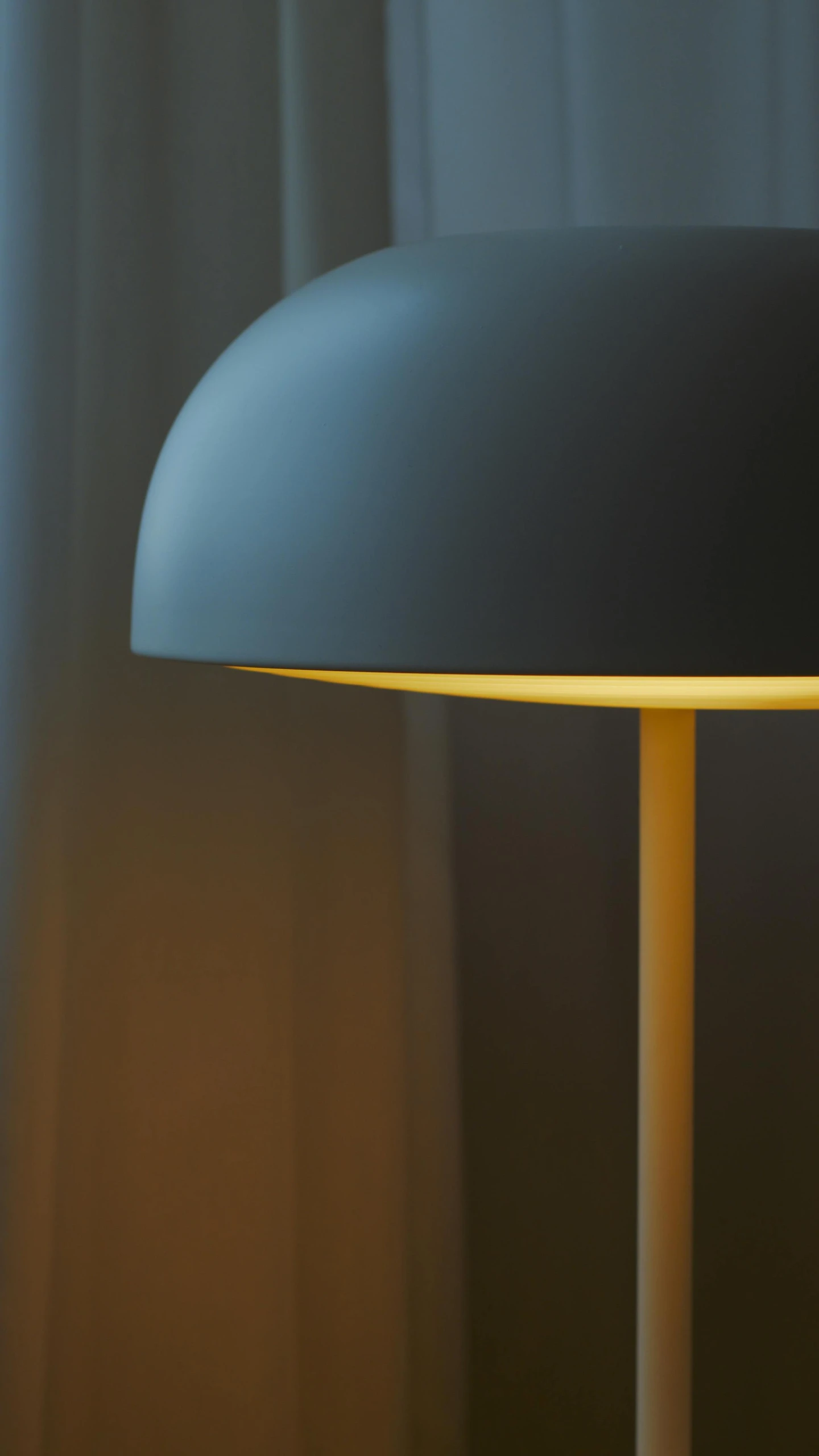 a table lamp sitting on top of a wooden table, inspired by Harvey Quaytman, unsplash, dome, dynamic closeup, lacquered, round-cropped