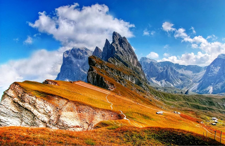 a view of the mountains from the top of a hill, by Carlo Martini, pexels contest winner, renaissance, stunning screensaver, autumnal, dolomites in the background, slide show