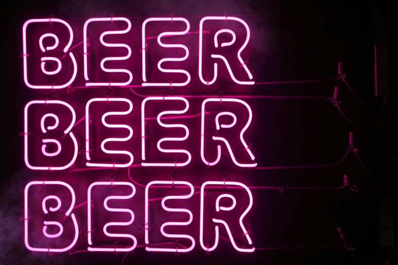 a neon sign that says beer beer, pexels, magenta, 6 pack, 1 6 x 1 6,