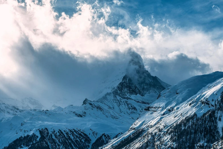 a group of people standing on top of a snow covered mountain, pexels contest winner, surrealism, huge clouds, chamonix, profile picture 1024px, unsplash photography