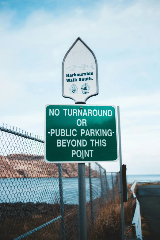 a sign that says no turnaround or public parking beyond this point, trending on unsplash, near the sea, hardmesh, y2k”, rhode island