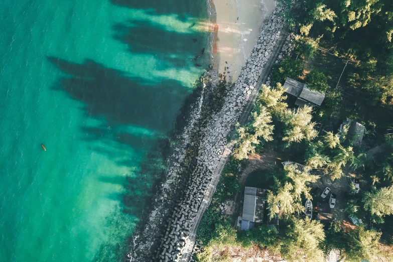 an aerial view of a beach and a body of water, unsplash contest winner, hurufiyya, a green, manly, high light on the left, thumbnail