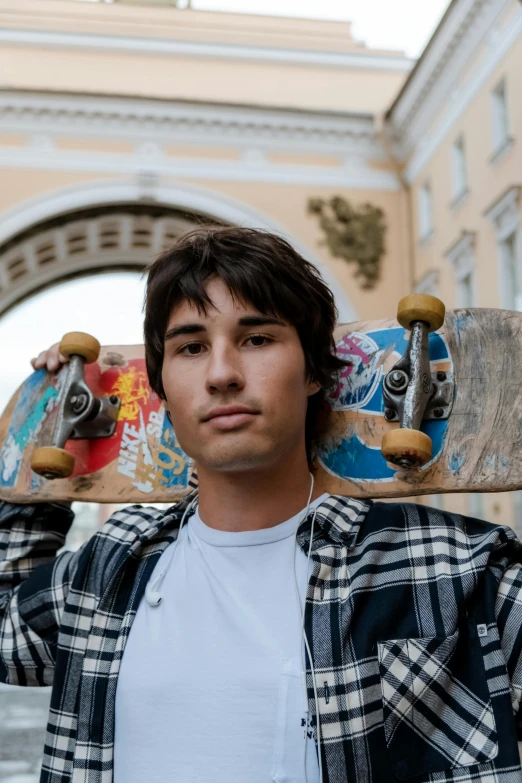 a man holding a skateboard over his head, inspired by John Luke, headshot profile picture, azamat khairov, profile picture 1024px, concerned