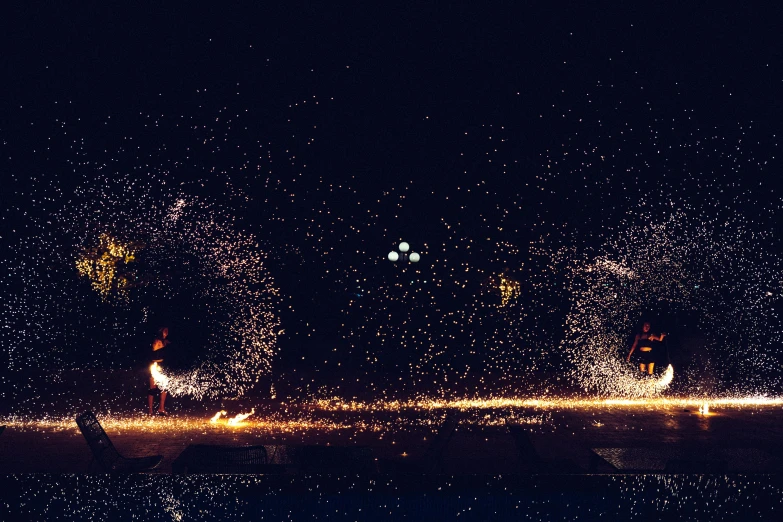 a group of people that are standing in the water, pexels contest winner, interactive art, fire flies, glitter gif, firebending, minimalistic background