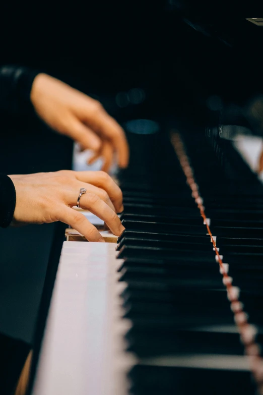 a close up of a person playing a piano, by Niko Henrichon, trending on unsplash, multiple stories, panels, sydney hanson, “diamonds