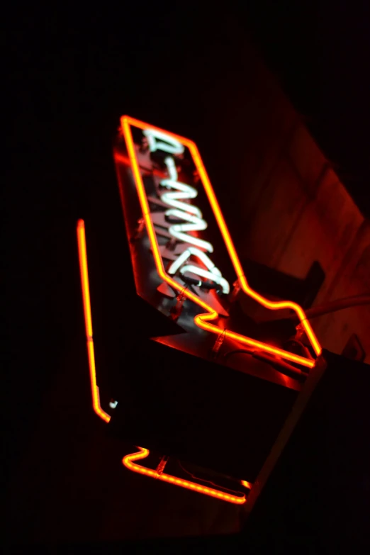 a neon sign hanging from the side of a building, climax, finer details, friday night funkin, emma