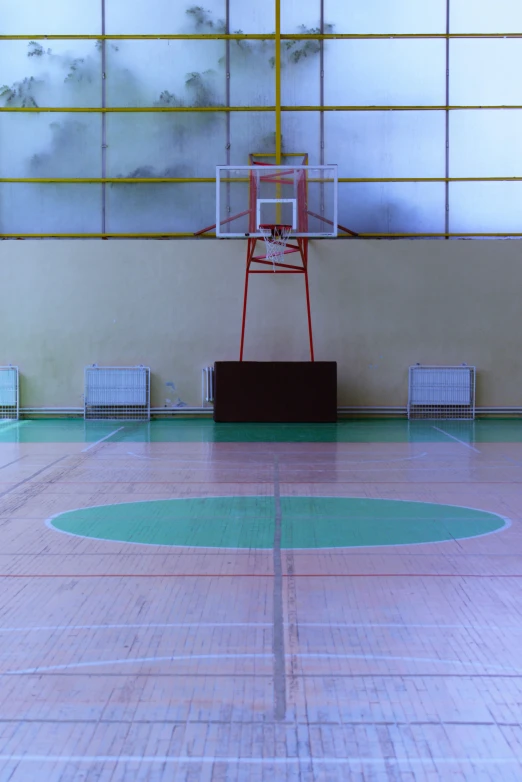 a basketball court with a basketball hoop in the middle of it, by Jan Rustem, dribble, ashcan school, demur, professional image, daniil kudriavtsev, panoramic shot