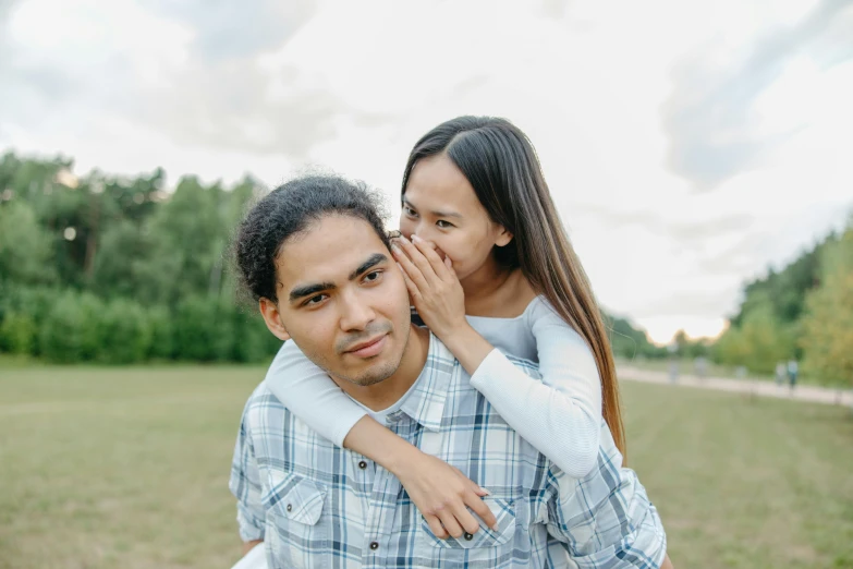 a man giving a woman a kiss on the cheek, a picture, pexels contest winner, hurufiyya, avatar image, wearing casual clothing, mixed race, half body photo