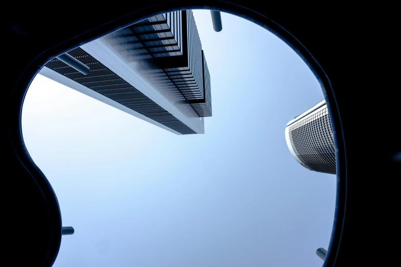 a view of a city from the inside of a car window, inspired by Richard Wilson, pexels contest winner, bauhaus, halo above head, high-angle, minimalist photorealist, portals