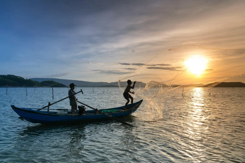 a couple of people on a boat in the water, by Sam Dillemans, pexels contest winner, sumatraism, fishing, avatar image