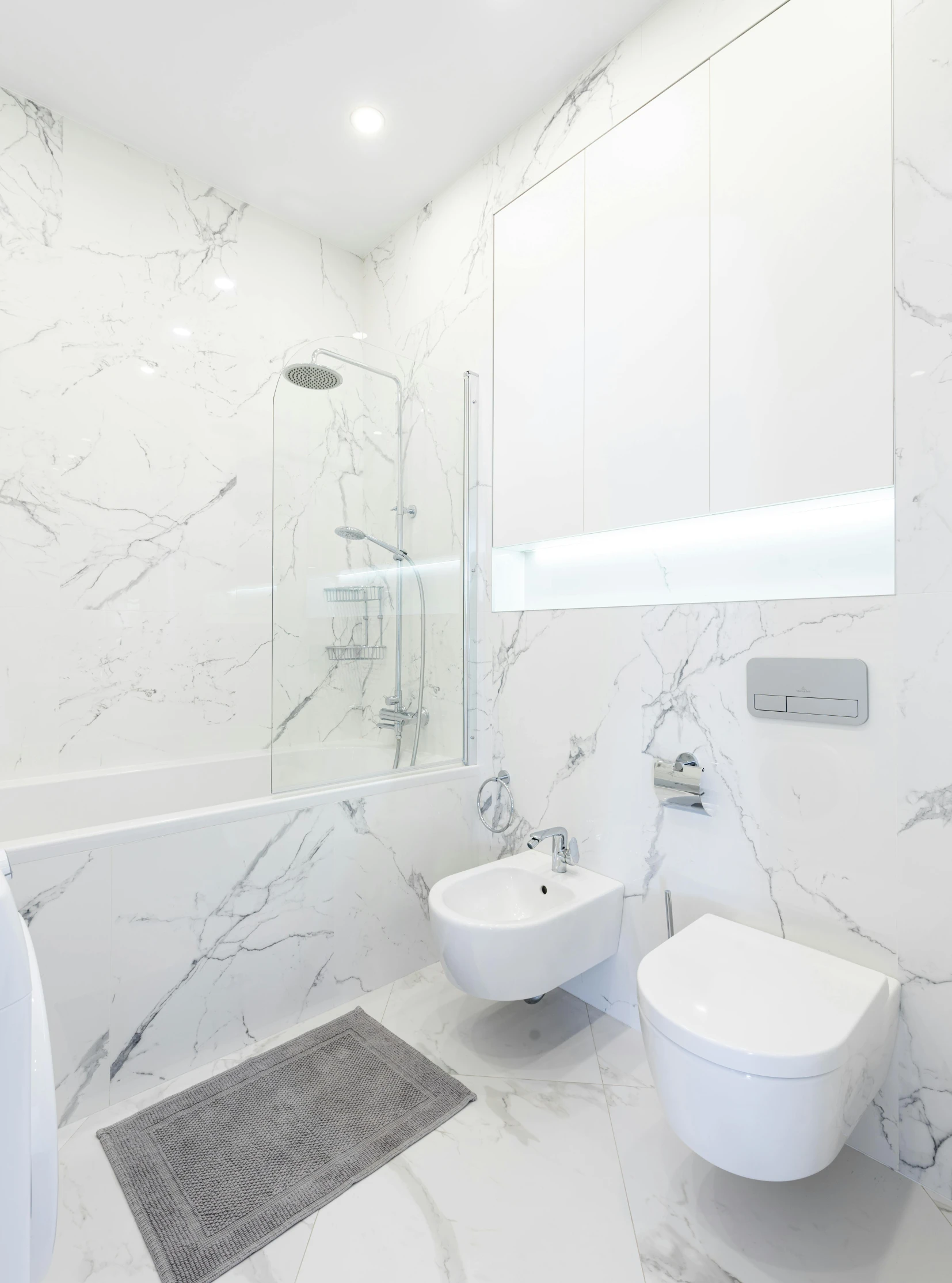 a bath room with a toilet a sink and a bath tub, by Adam Marczyński, shutterstock contest winner, minimalism, white calacatta gold marble, profile image, white color, white and silver