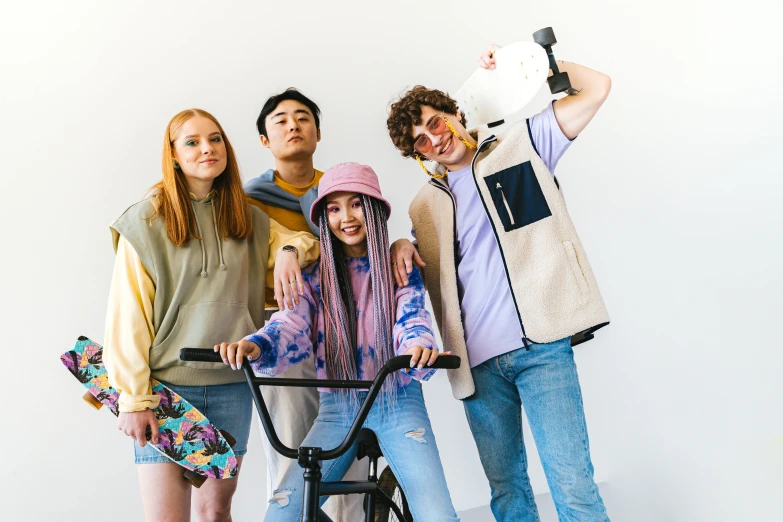 a group of young people standing next to each other, trending on pexels, renaissance, kawaii vibe, product shoot, digital image