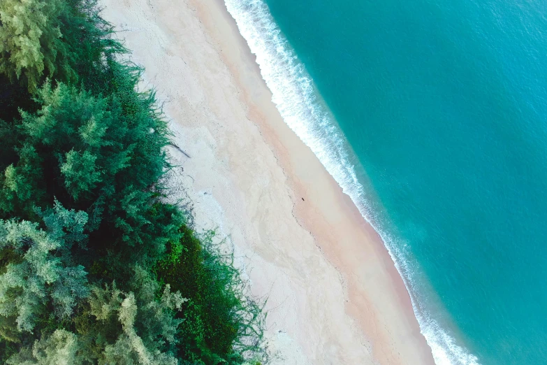 an aerial view of a sandy beach next to the ocean, pexels contest winner, teal tones, instagram photo, looking left, ( ( ( ( kauai ) ) ) )