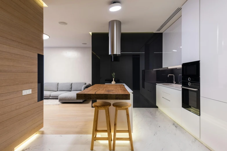 the kitchen is clean and ready for us to use, a 3D render, inspired by Richard Wilson, unsplash contest winner, light and space, led light strips, apartment, clean 4 k, modern minimalist f 2 0