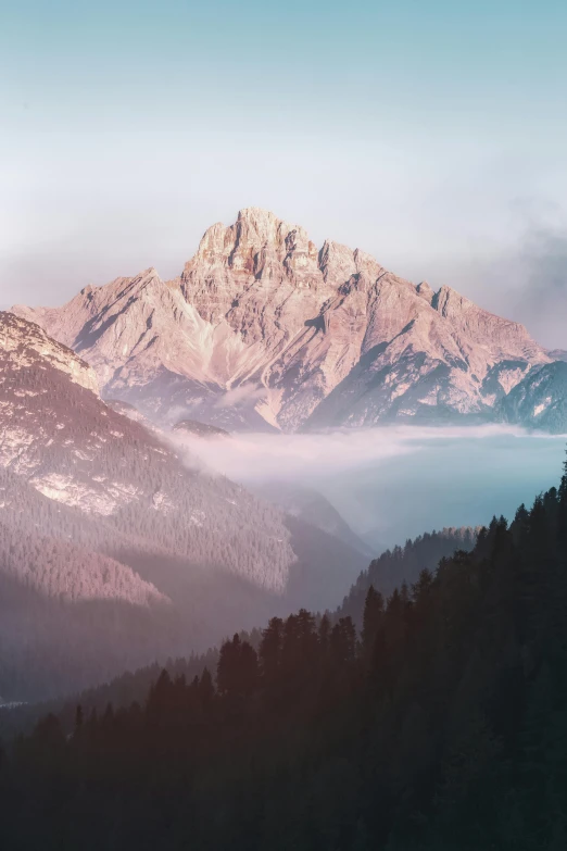 a view of the mountains from the top of a mountain, a picture, by Sebastian Spreng, romanticism, lago di sorapis, large format picture, morning haze, brown