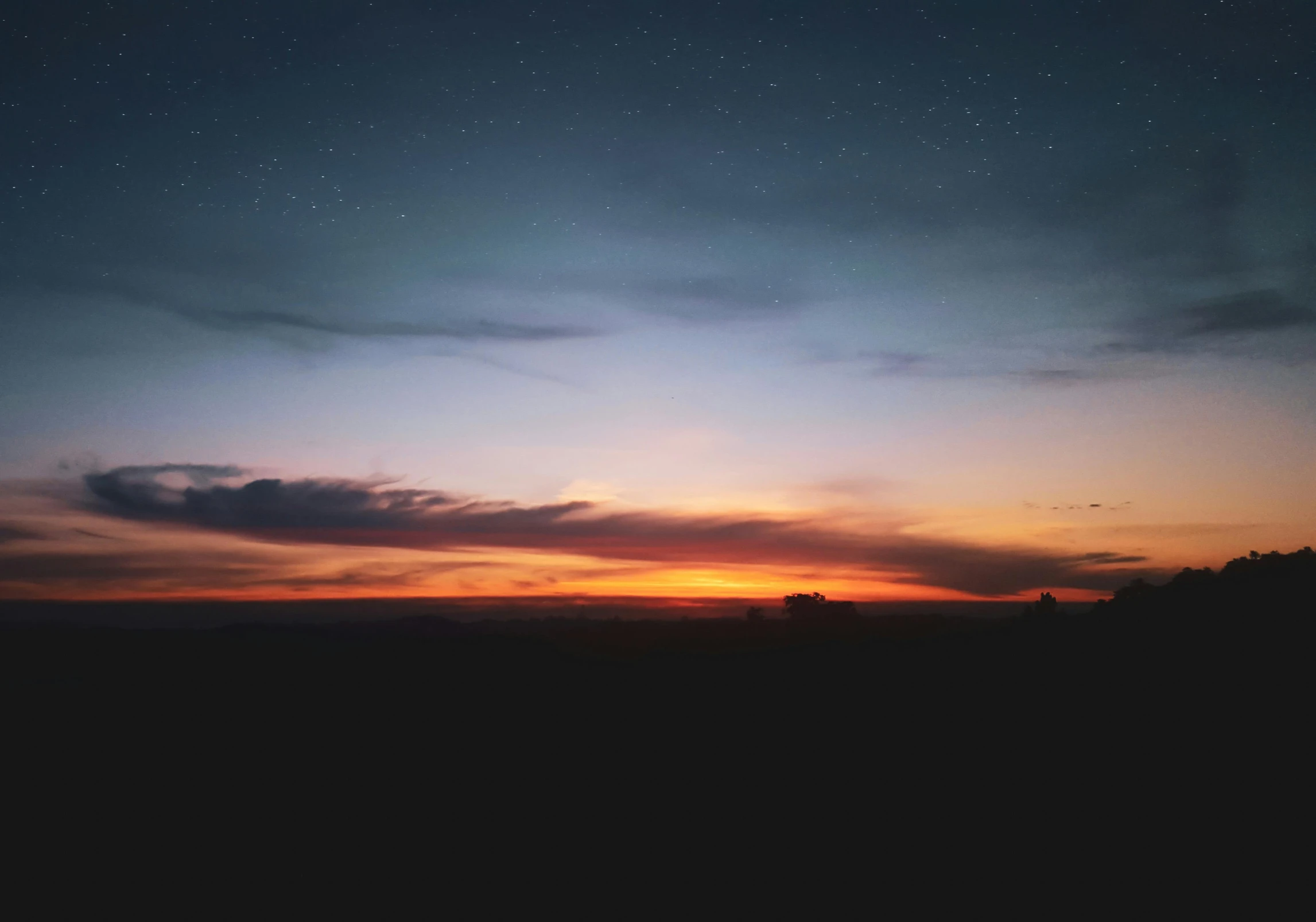 the sun is setting in the sky over a field, pexels contest winner, minimalism, dark starry sky, under a technicolor sky, horizon view, instagram post