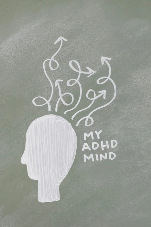 a drawing of a person's head with arrows coming out of it, a cartoon, by Meredith Dillman, trending on unsplash, chalkboard, adhd, on a gray background, anything that comes into my mind