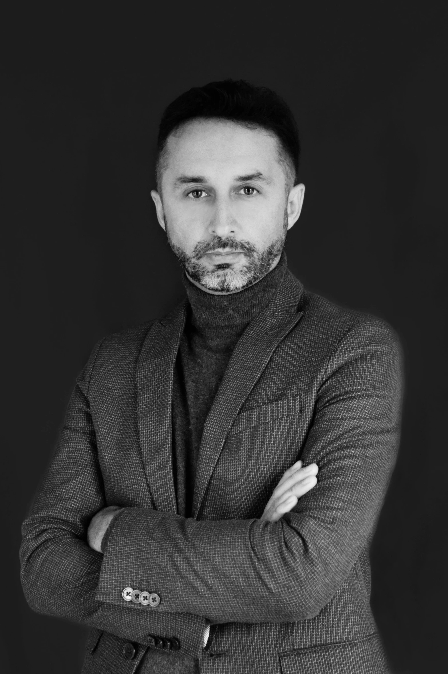 a black and white photo of a man in a suit, a black and white photo, inspired by Francesco Furini, volodymyr zelenskyy, professional profile picture, shabab alizadeh, instagram post