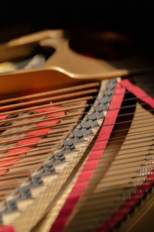 a close up of the strings of a piano, by David Simpson, intricate lining, wing, grand-composition, 3 / 4 wide shot