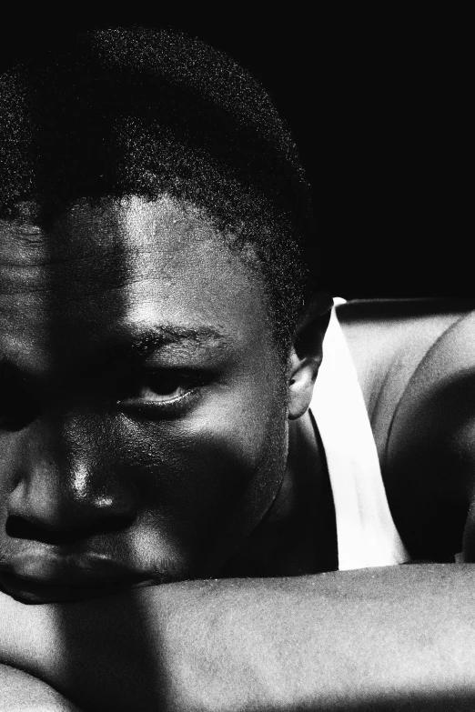 a black and white photo of a young man, by Clifford Ross, visual art, jaylen brown, 2 0 0 1, from then on a basketball, slit pupils