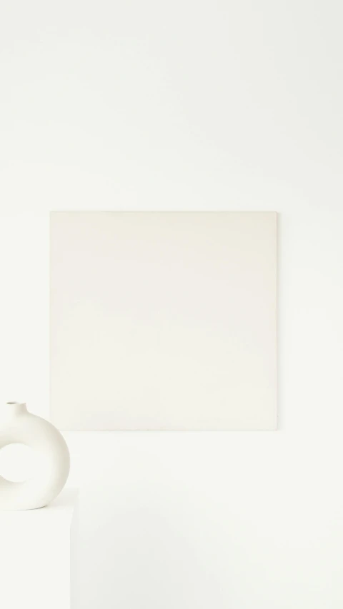 a white vase sitting on top of a white table, a minimalist painting, inspired by Agnes Martin, unsplash, postminimalism, 144x144 canvas, panel, silver，ivory, whiteboards