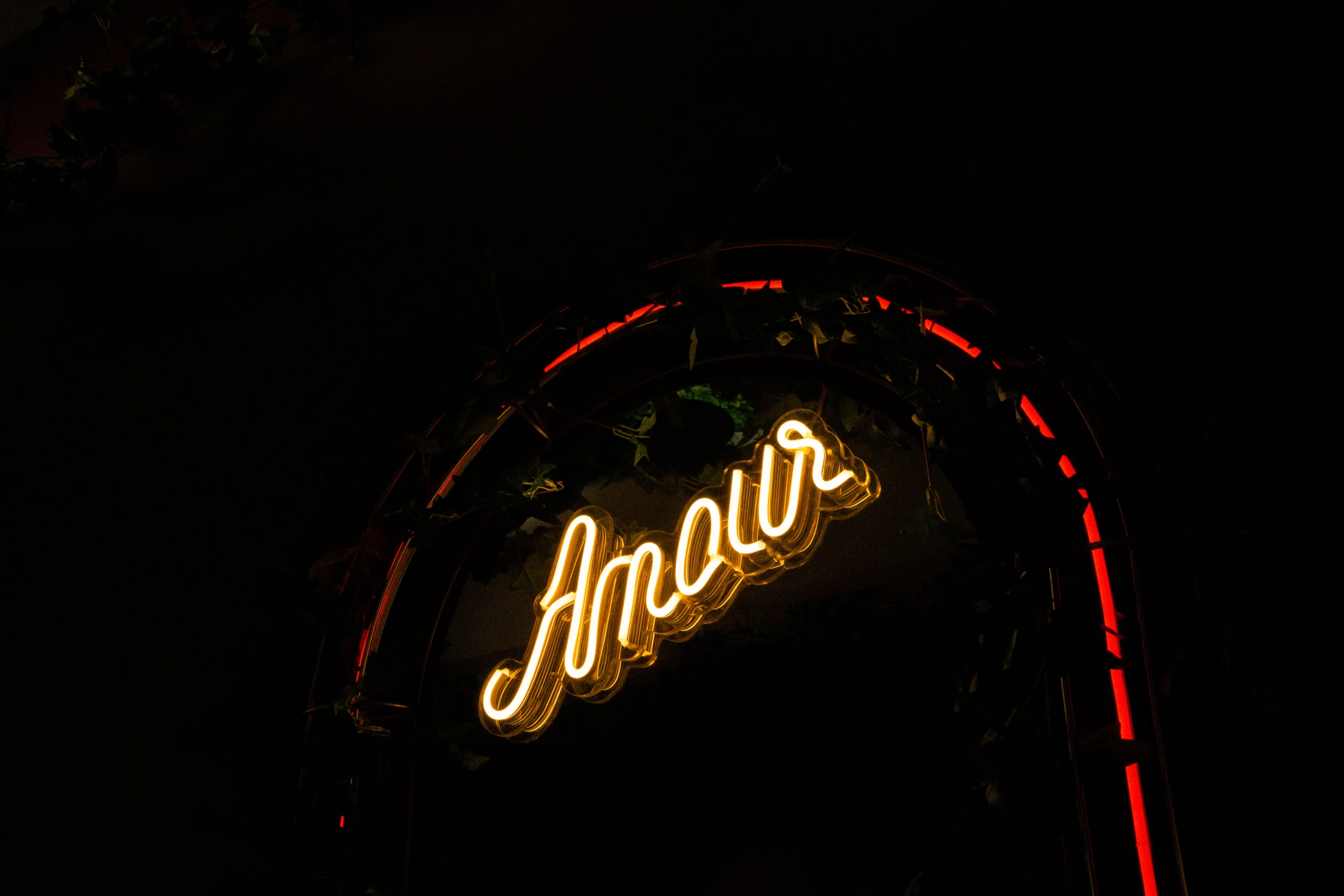 a neon sign hanging from the side of a building, by Andrée Ruellan, unsplash contest winner, art nouveau, highly detailed amour, indoor picture, ember, brown