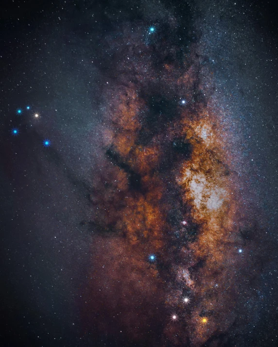 the milky and stars in the night sky, poster art, by Jacob Toorenvliet, unsplash contest winner, space art, southern cross, nebulous bouquets, andromeda, photograph taken in 2 0 2 0