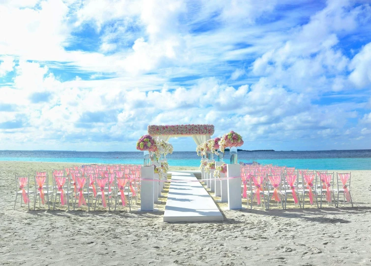 a wedding ceremony set up on the beach, pexels, square, heaven pink, animation, holiday season
