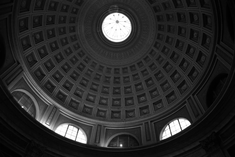 a black and white photo of a dome in a building, unsplash contest winner, neoclassicism, boston, taken with kodak portra, beautiful!!!! museum photo, roma