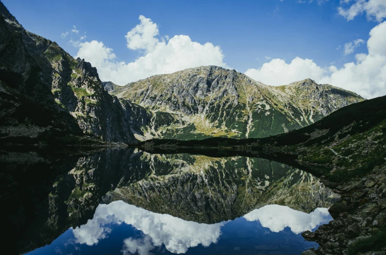 a large body of water surrounded by mountains, by Emma Andijewska, pexels contest winner, mirrored, poland, avatar image, fine art print