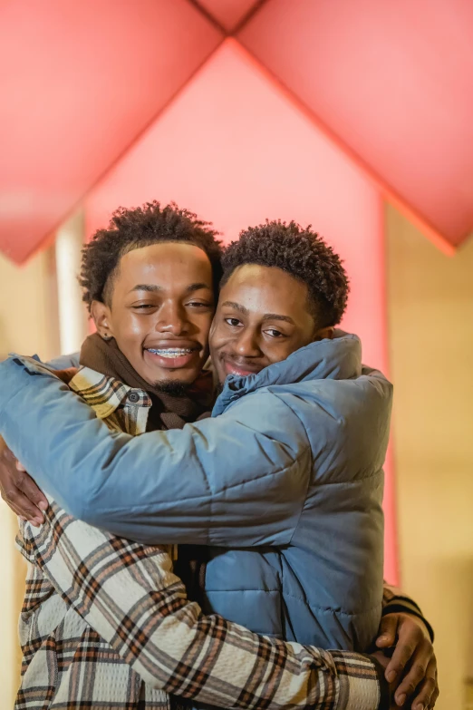 a couple of people that are hugging each other, by Washington Allston, trending on unsplash, two young men, museum quality photo, : kendrick lamar, square