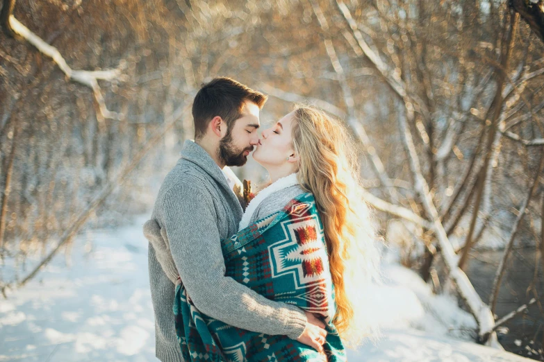 a man and woman standing next to each other in the snow, a portrait, pexels contest winner, romanticism, avatar image, russian girlfriend, instagram photo, thumbnail