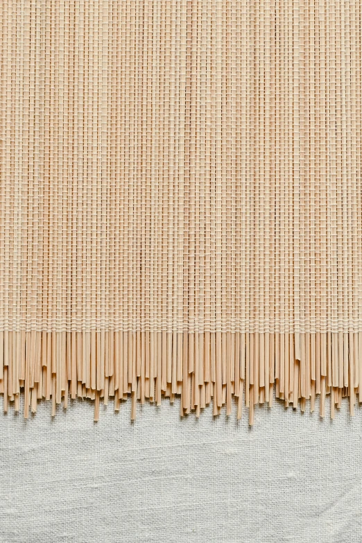 a bamboo mat with some chopsticks sticking out of it, inspired by Andreas Gursky, unsplash, conceptual art, high detailed thin stalagtites, dezeen, panel, beige