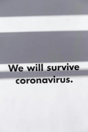a black and white photo with the words we will survive coronavirus, a poster, inspired by Cornelia Parker, reddit, 8 0. lv, 256x256, trending on r/streetwear, los angeles ca