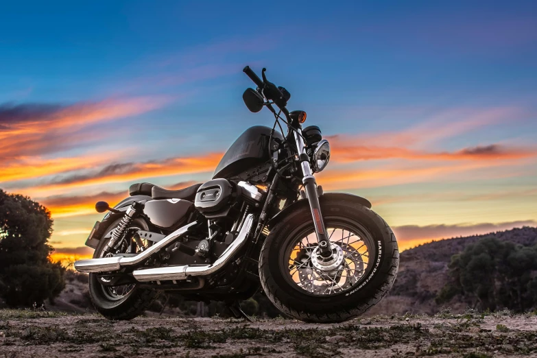 a motorcycle parked on the side of a dirt road, by Gavin Nolan, pexels contest winner, photorealism, dusk light, avatar image, harley queen, half - length photo