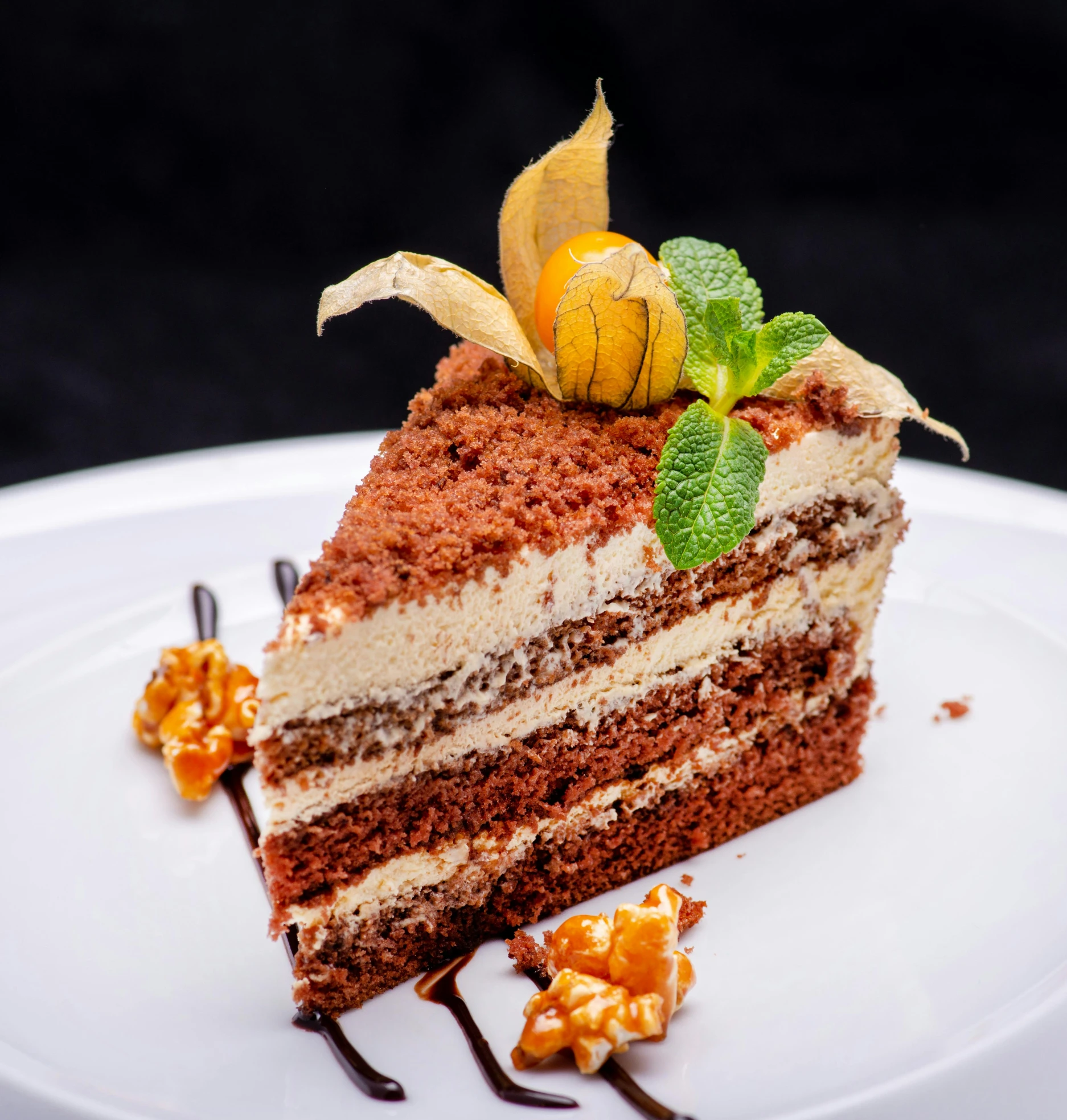 a piece of cake sitting on top of a white plate, by Thomas Häfner, pexels, renaissance, square, brown:-2, high quality photo, valeriy vegera