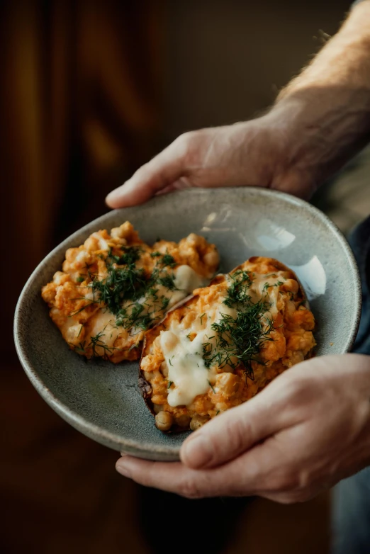 a close up of a person holding a plate of food, hasbulla magomedov, mittens, battered, cozy